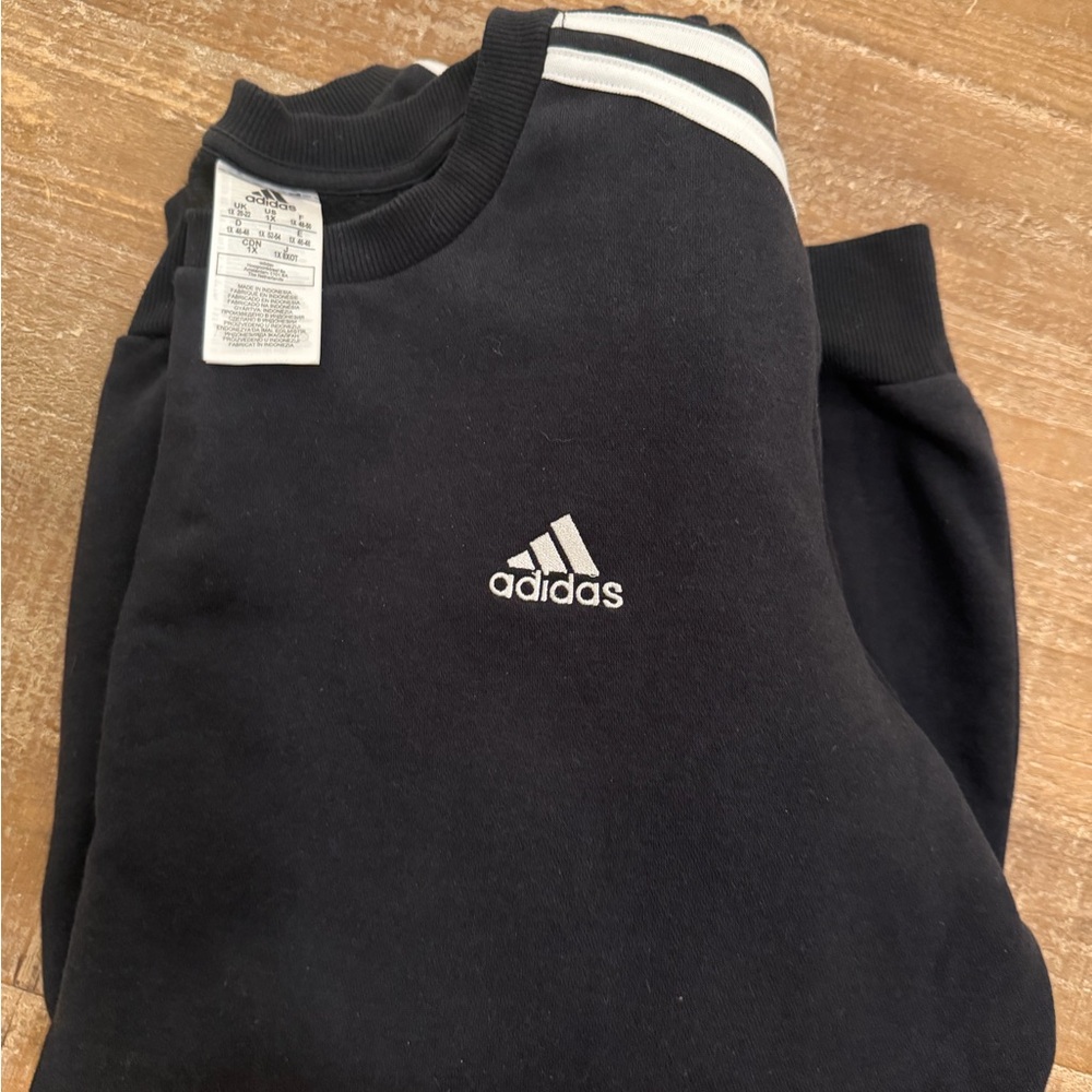 adidas Black Sweatshirt with White Stripes and Logo